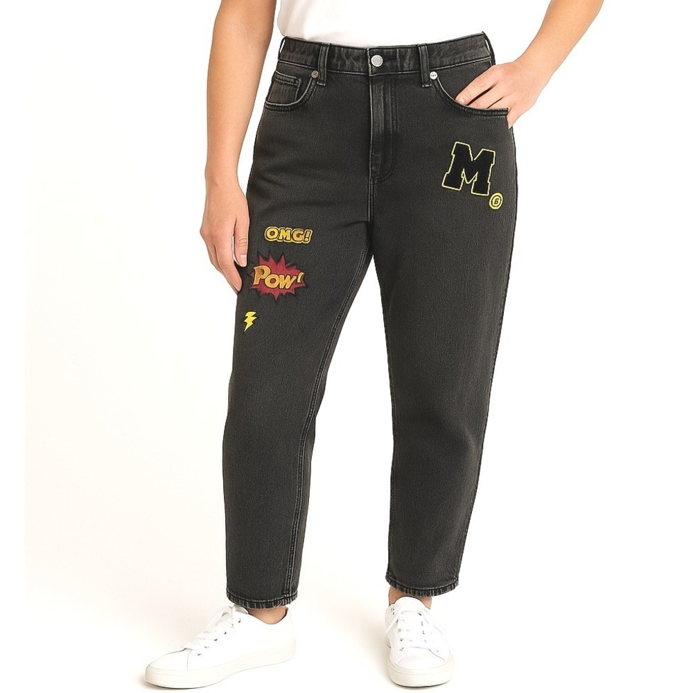 NOBO No Boundaries‎ High Rise Mom Jeans Acid Wash Patched Denim Juniors Size W31